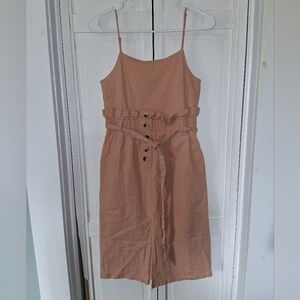 DAVI & DANI Tan Denim Midi Dress with Button Detail Tie At Sinched Waist